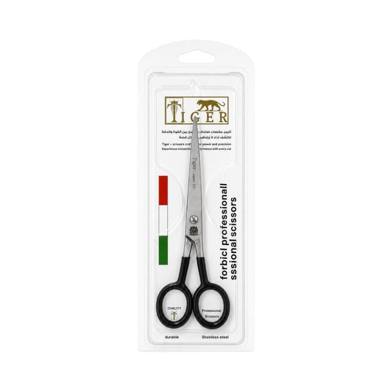 Tiger Laser Professional Hair Scissors, Laser-Sharpened Steel Blades, Black Handle, 6-Inch