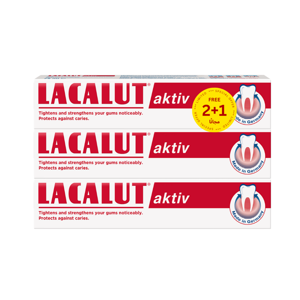 Lacalut Aktiv Toothpaste Paste 75 ml, 3 Packs (2+1) with Fluoride