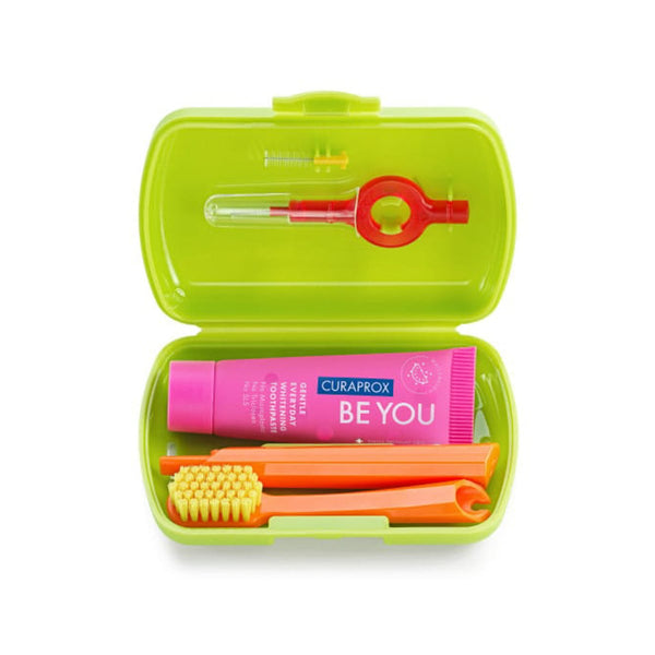 Curaprox Travel Set Green Oral Care Kit with Brightening Toothpaste and Interdental Brushes