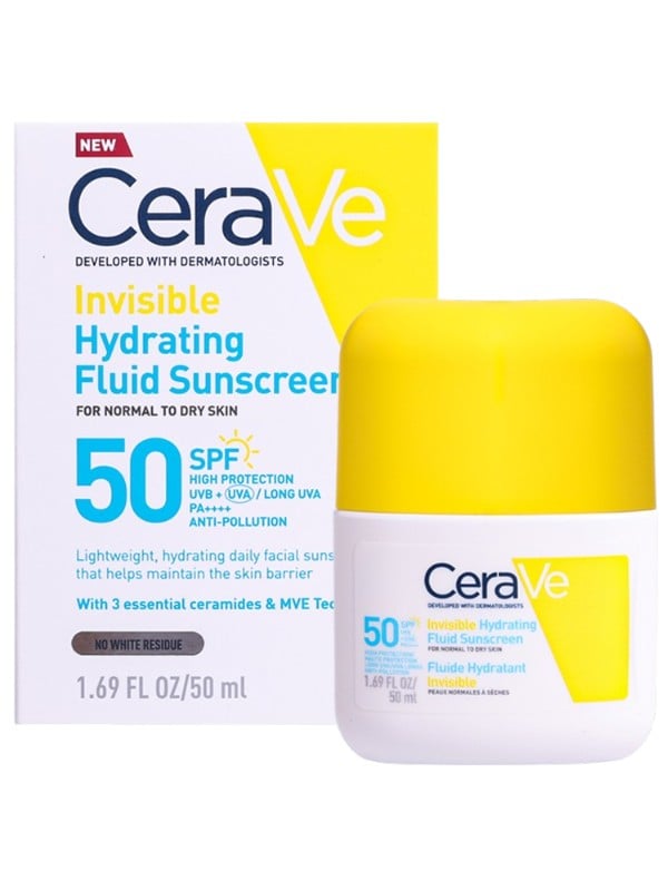 CeraVe Invisible Hydrating Fluid Sunscreen SPF 50 Broad-Spectrum UVA UVB 50 ml