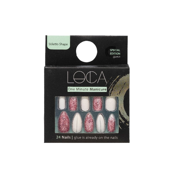 Loca Press-On Nails Stiletto Shape Gold and Pink Glitter