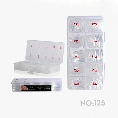 Max Donna Coffin False Nail Tips, Clear Full-Cover Acrylic Extensions, 10 Sizes, 500 Pieces No. 125