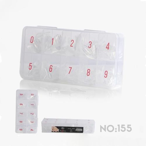 Max Donna Full-Cover Coffin False Nail Tips, Clear Acrylic, 500 Pieces, 10 Sizes, No. 155