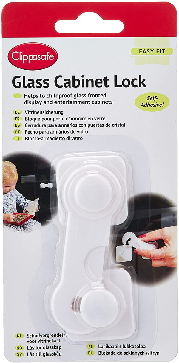 Clippasafe Glass Cabinet Lock Self-Adhesive Press-To-Release Safety Lock
