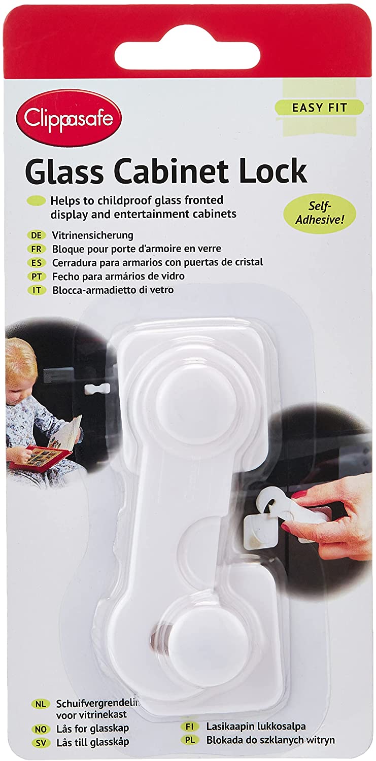 Clippasafe Glass Cabinet Lock Self-Adhesive Press-To-Release Safety Lock