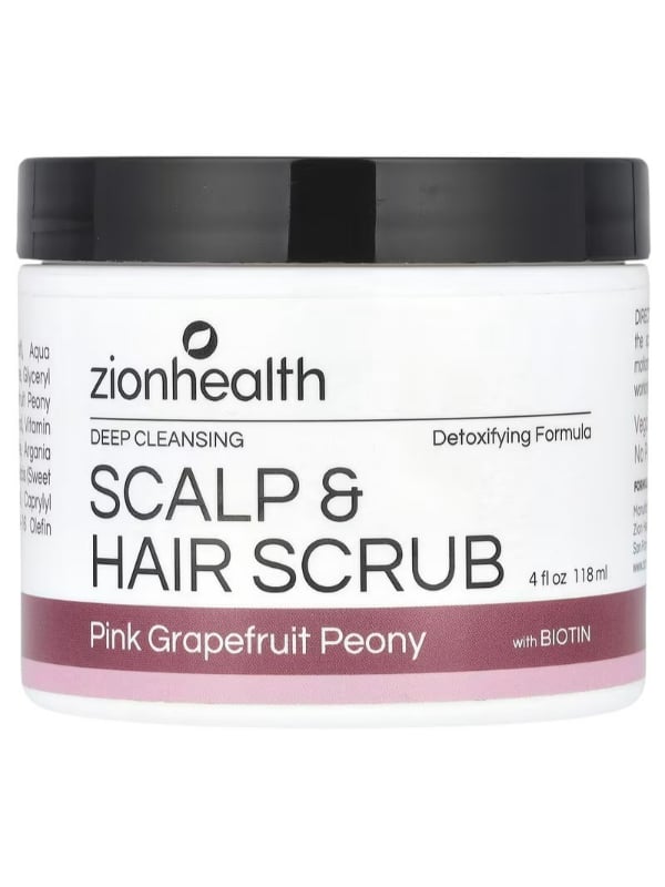 Zion Health Biotin Scalp & Hair Scrub Exfoliating Formula Argan Oil Pink Grapefruit & Peony 113g