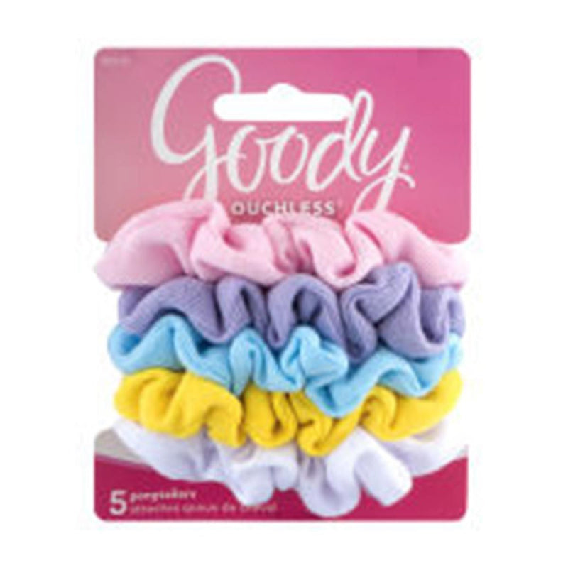 Goody Hair Scrunchies Fabric Hair Ties, 5-Pack, Pink Blue Purple Yellow White