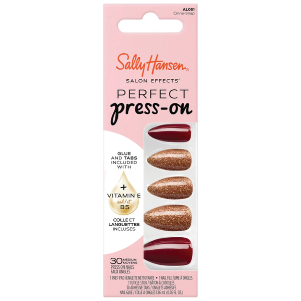Sally Hansen Salon Effects Perfect Press-On Nails Cinna-Snap Design 051 with Adhesive Tabs and Nail Glue