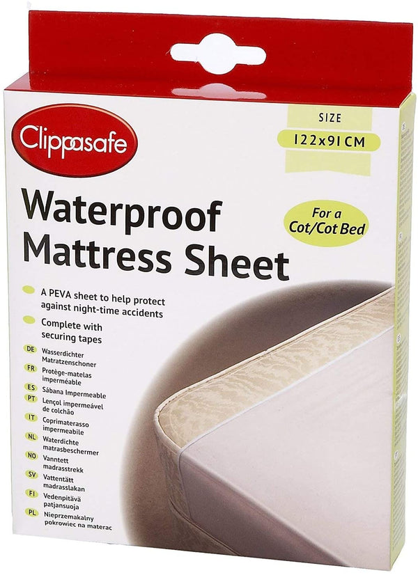 Clippasafe Waterproof Mattress Sheet for Cot Beds, PEVA Protective Bed Cover