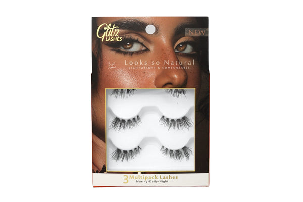 Glitz Natural False Eyelashes, Human Hair, Reusable Box, Wispy Design