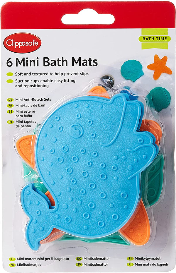 Clippasafe Mini Anti-Slip Bath Mats, Suction Cup Fixing, Multicolor Sea Creatures, 6 Pack