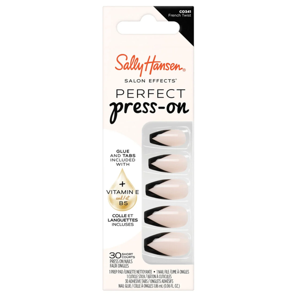 Sally Hansen Salon Effects Press-On Nails French Twist Short Coffin Nude Black Split French Tip 30 Nails