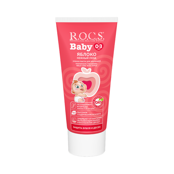 ROCS Baby Toothpaste Apple Flavor Fluoride-Free SLS-Free 45 g