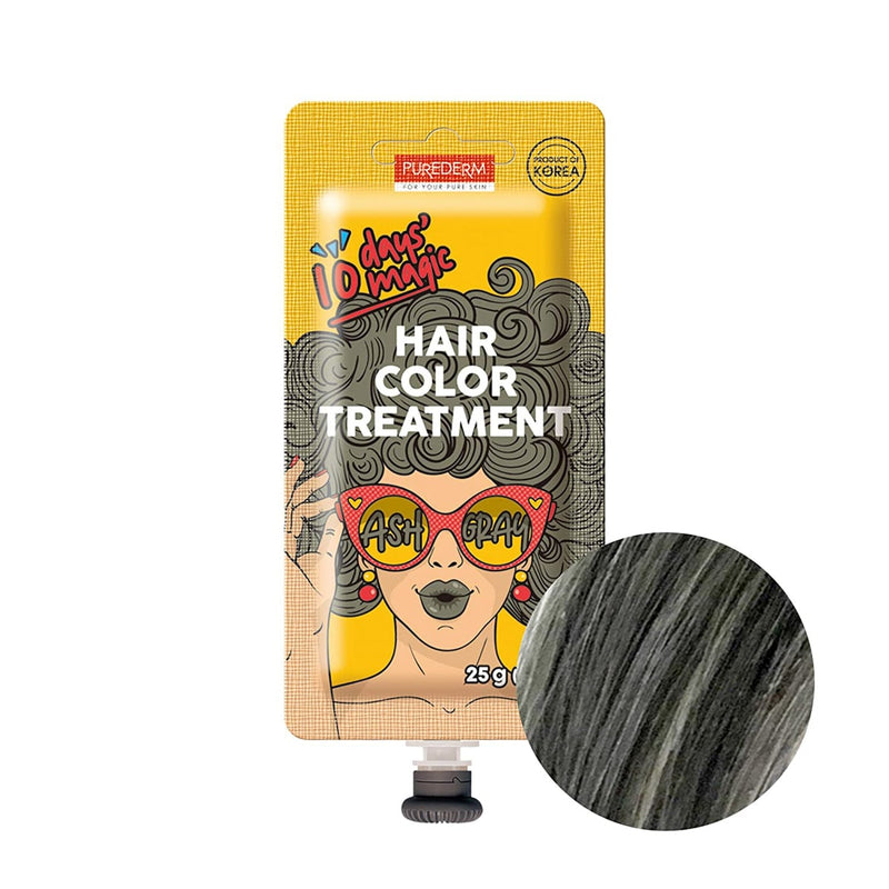 PUREDERM Hair Color Treatment Temporary Color Ash Gray with Gloves