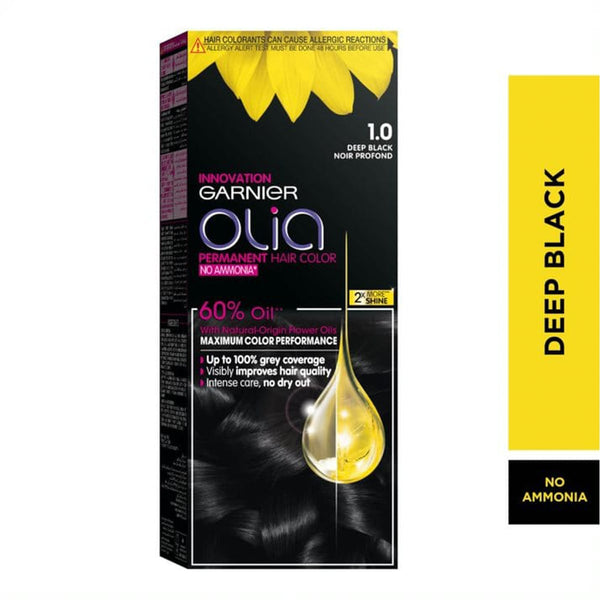 Garnier Olia Permanent Haircolor 1.0 Deep Black Ammonia-Free Formula With 60% Flower Oils