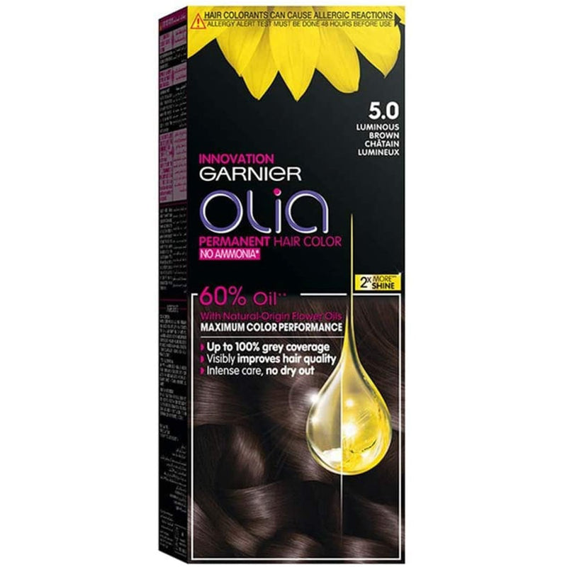 Garnier Olia Permanent Hair Color 5.0 Luminous Brown No Ammonia 60% Oil-Powered Formula