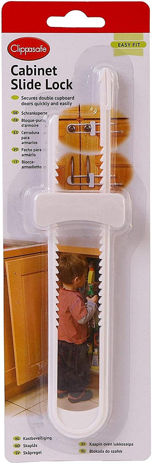 Clippasafe Cabinet Slide Lock New Style, Double-Press Release, No Screws