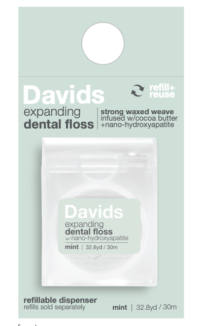 Davids Dental Floss Refill with Nano Hydroxyapatite, Expanding Mint Floss, 19.9 g