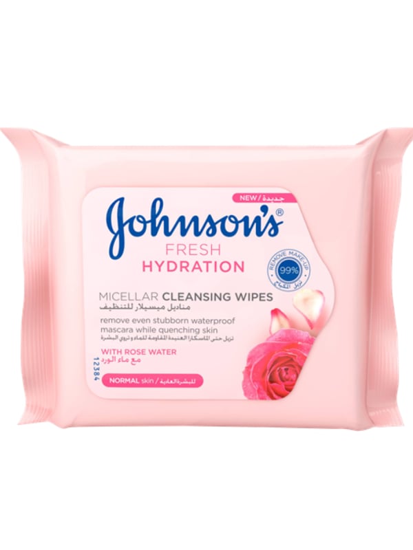 Johnson's Makeup Remover Wipes Micellar Formula with Rose Water, 25 Wipes