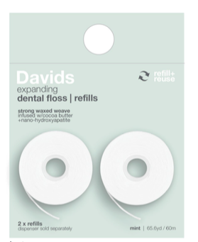 Davids Expanding Dental Floss Refills with Hydroxyapatite, Natural Mint, 2 Refills, 18.4 g