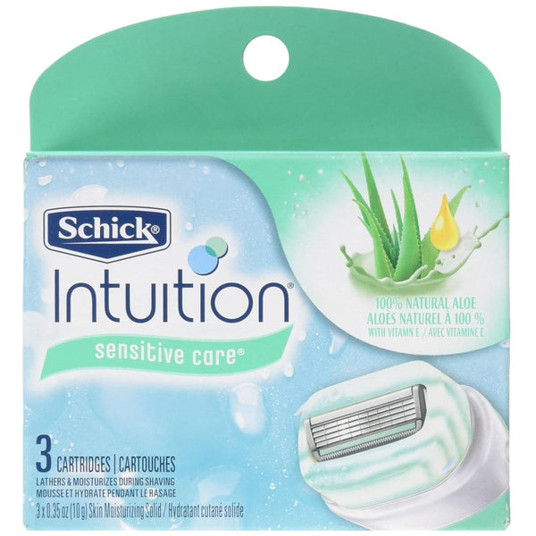 Schick Intuition Sensitive Care Razor Blades Aloe Vera Green Tea 4-Blade 3-Pack