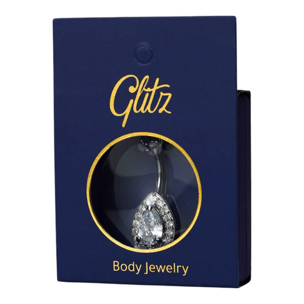 Glitz Silver Belly Ring Moonstone Crystal Body Jewelry