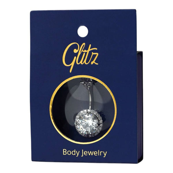 Glitz Silver Belly Ring Round Crystal Silver-Tone Body Jewelry