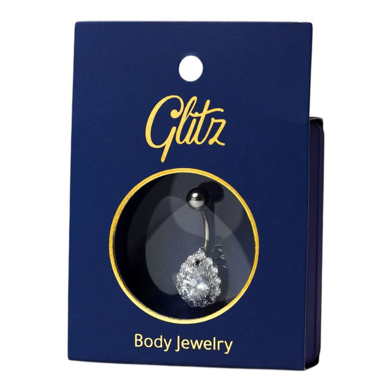 Glitz Silver Crystal Teardrop Belly Ring