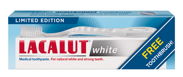 Lacalut White Toothpaste 75 ml with Toothbrush, 1360 ppm Fluoride