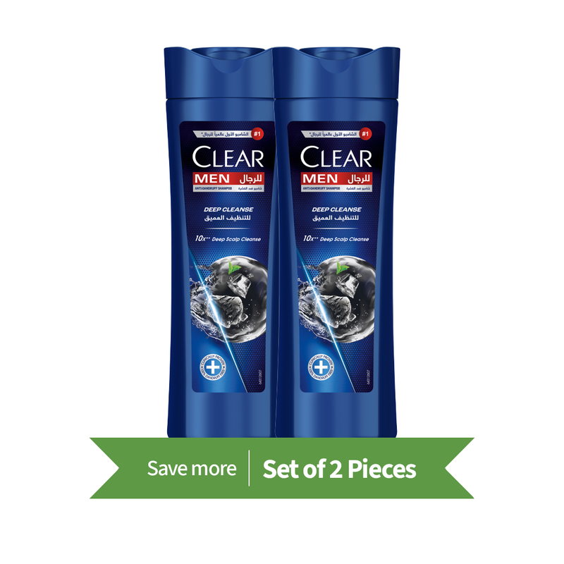CLEAR Men Deep Cleanse Shampoo Liquid Gel Activated Charcoal Mint Twin Pack 400ml