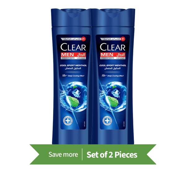 Clear Men Cool Sport Menthol Shampoo Liquid Vitamin B3 Twin Pack 400ml Each
