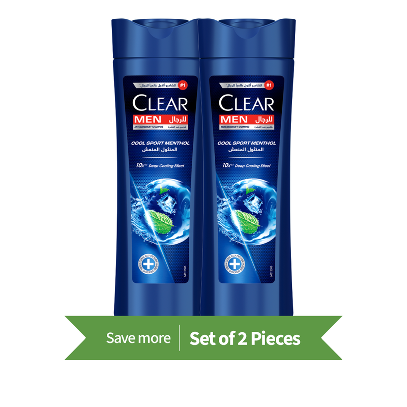 Clear Men Cool Sport Menthol Shampoo Liquid Vitamin B3 Twin Pack 400ml Each