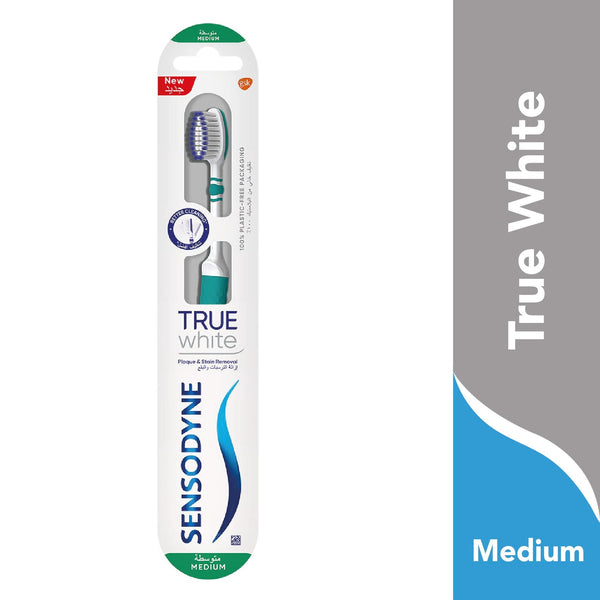 Sensodyne True White Medium Toothbrush with Tongue Cleaner, 1 Pc