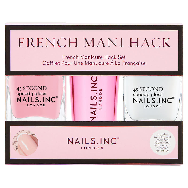 Nails.INC French Mani Hack Nail Polish Set, Sheer Pink and White, Silicone Tip Tool