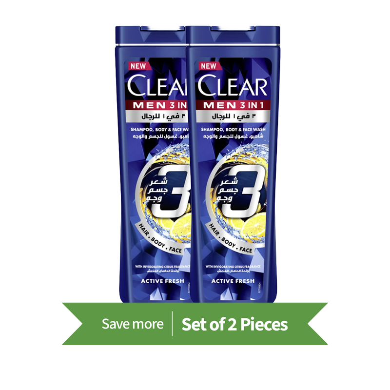 Clear Men 3in1 Shampoo Active Fresh Citrus Fragrance 400ml Twin Pack