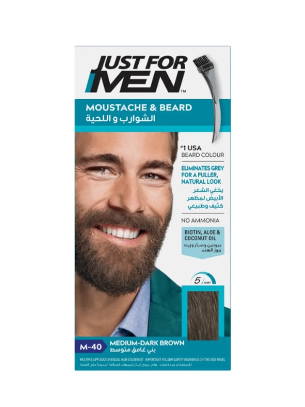 Just For Men Mustache & Beard Dye Medium Dark Brown M-40 Ammonia-Free 28g