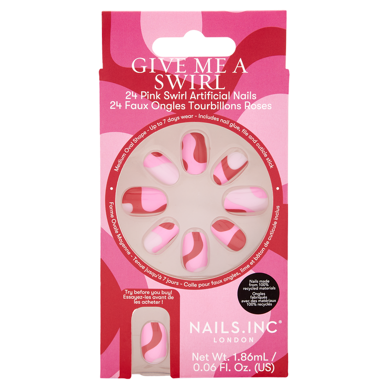 Nails Inc Give Me A Swirl Artificial Nails Pink Swirl Design 24 Nails With Glue