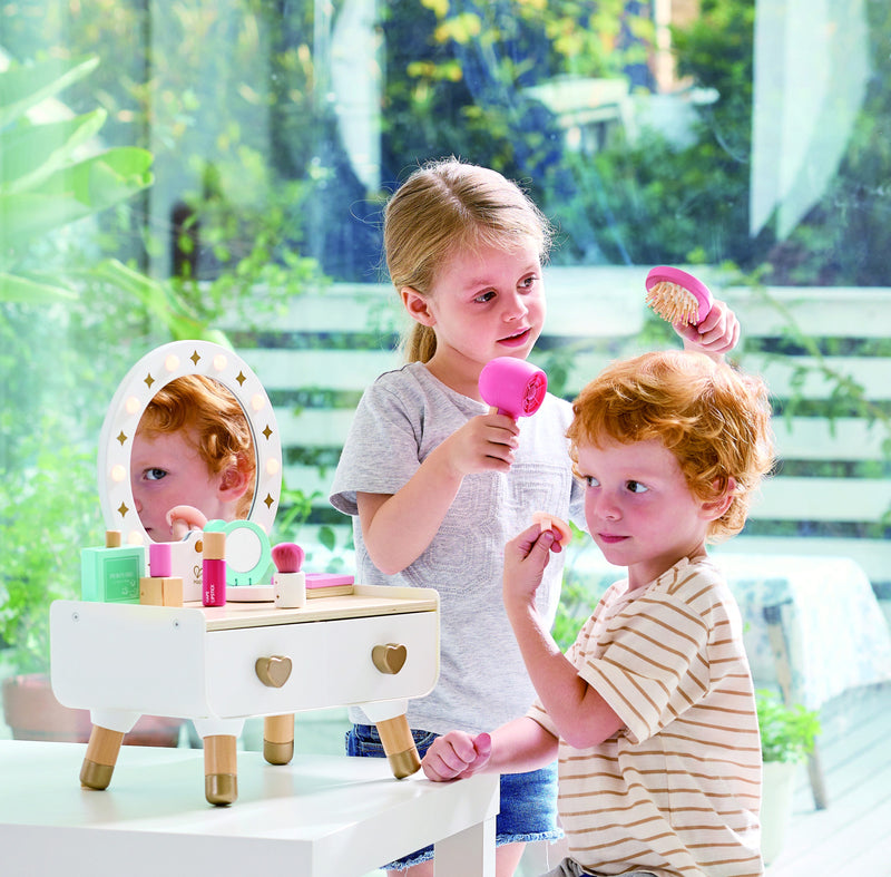 Hape My Stylish Dressing Table Wooden Vanity Toy with Light-Up Mirror and Accessories