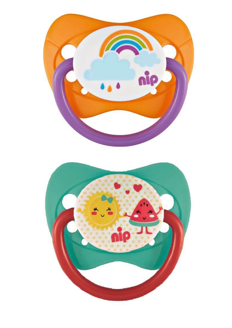 Nip Family Silicone Orthodontic Soother, Rainbow & Fruit Designs, BPA-Free, Made in Germany