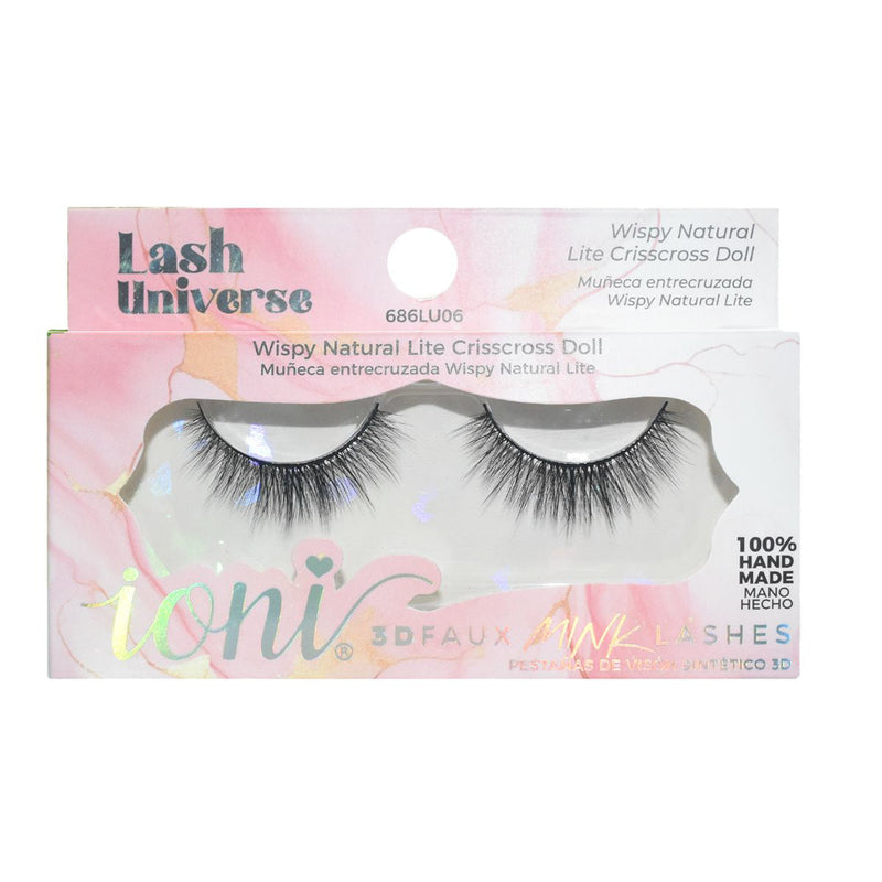 Ioni Lash Universe LU06 3D Faux Mink Wispy Natural Lite Crisscross Doll False Eyelashes, 1 Pair