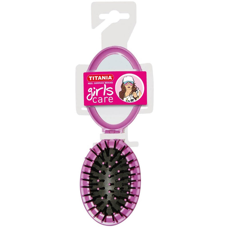 Titania Folding Hairbrush With Mirror Compact Pocket Size