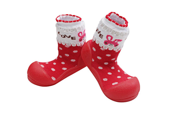 Attipas Shoe Socks Flexible Non-Slip Baby Footwear Love Red Size L