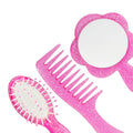 Titania Hairbrush Comb and Mirror Set Pink Purple Glitter 3-Piece