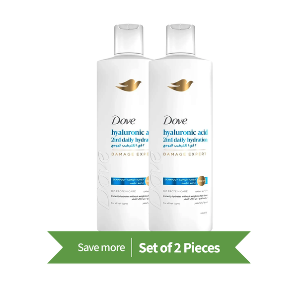 Dove 2in1 Daily Hydration Shampoo + Conditioner Hyaluronic Acid 400ml Twin Pack