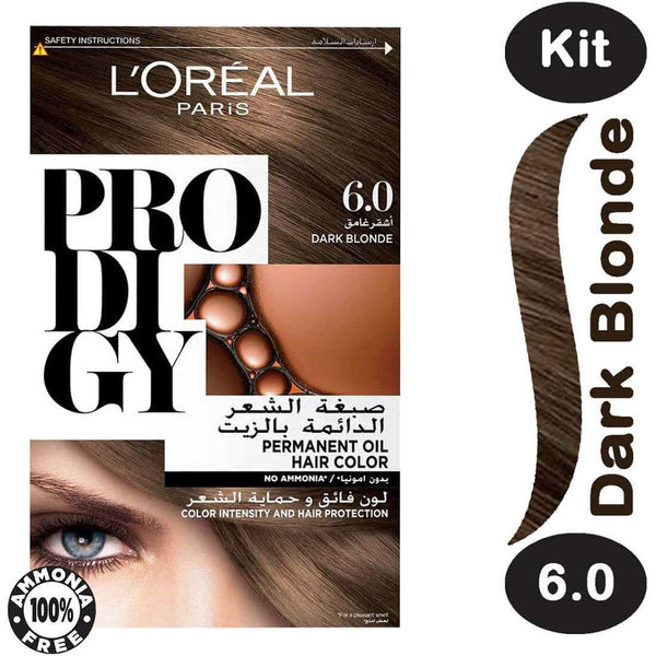 L'Oreal Paris Prodigy Permanent No-Ammonia Hair Color Cream, Micro-Oil Technology, Dark Blonde 6.0