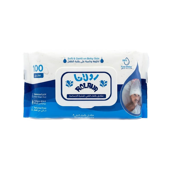 Rolana Baby Wipes Pure Water Fragrance-Free Vitamins B5 & E, 100 Wipes