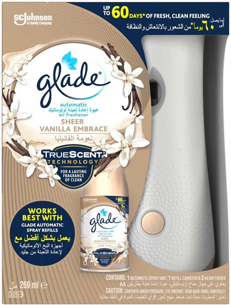 Glade Automatic Spray Holder Sheer Vanilla Embrace Refill Kit, 269 ml