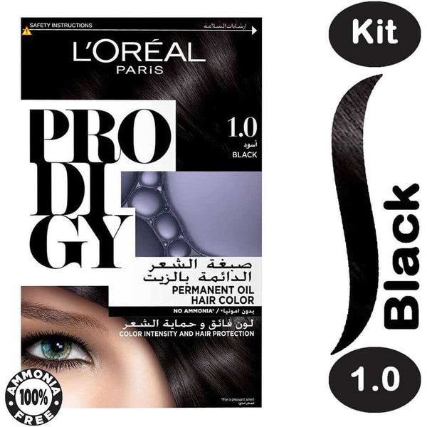 L'Oreal Paris Prodigy Permanent Ammonia-Free Hair Color Cream, Micro-Oil Technology, Black 1.0