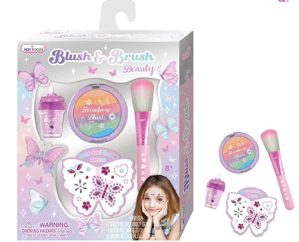 Hot Focus Tie Dye Butterfly Blush Beauty Kit Rainbow Blush Lip Gloss Face Gems Brush Ages 5+