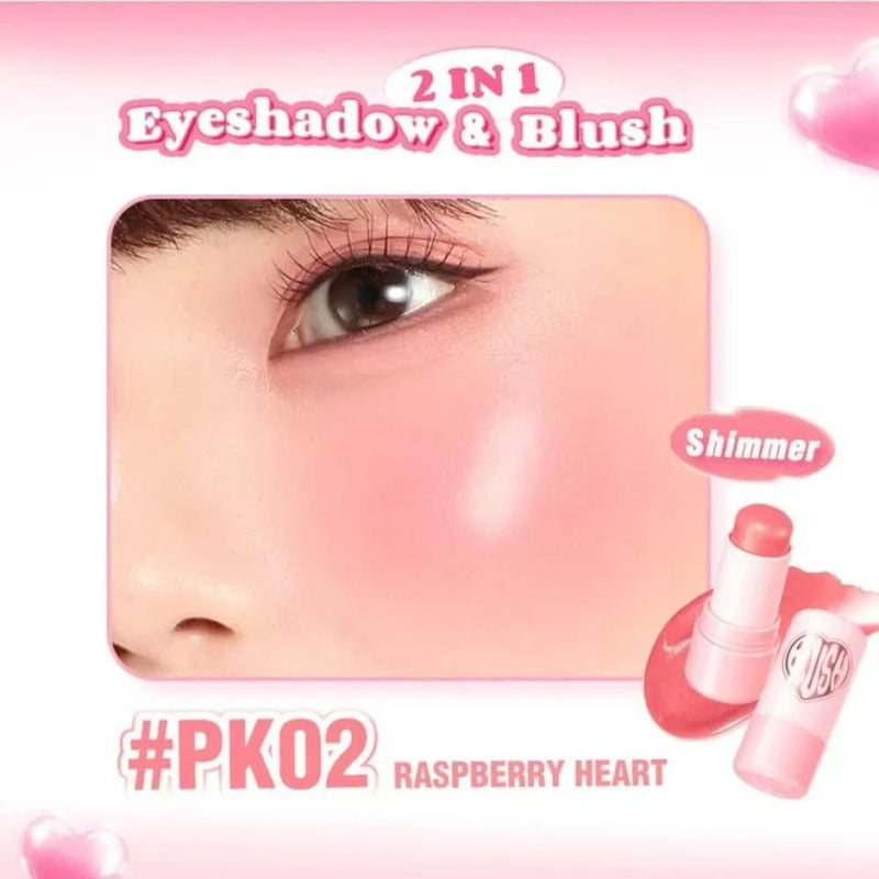 Pink Flash Creamy Blush Stick Soft Shimmer Raspberry Heart PK02